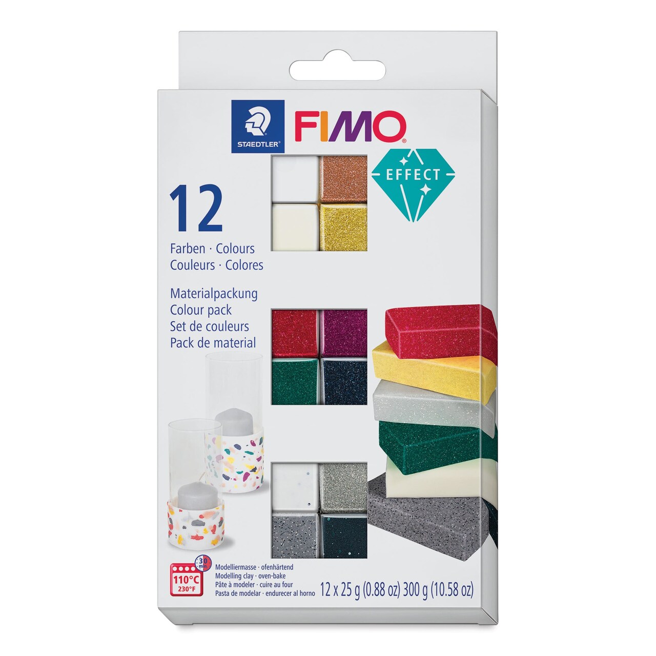 Staedtler Fimo Glitter Effect Polymer Clay - Assorted Colors, Set of 12